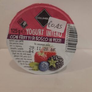 Yogurt intero con frutti di bosco in pezzi